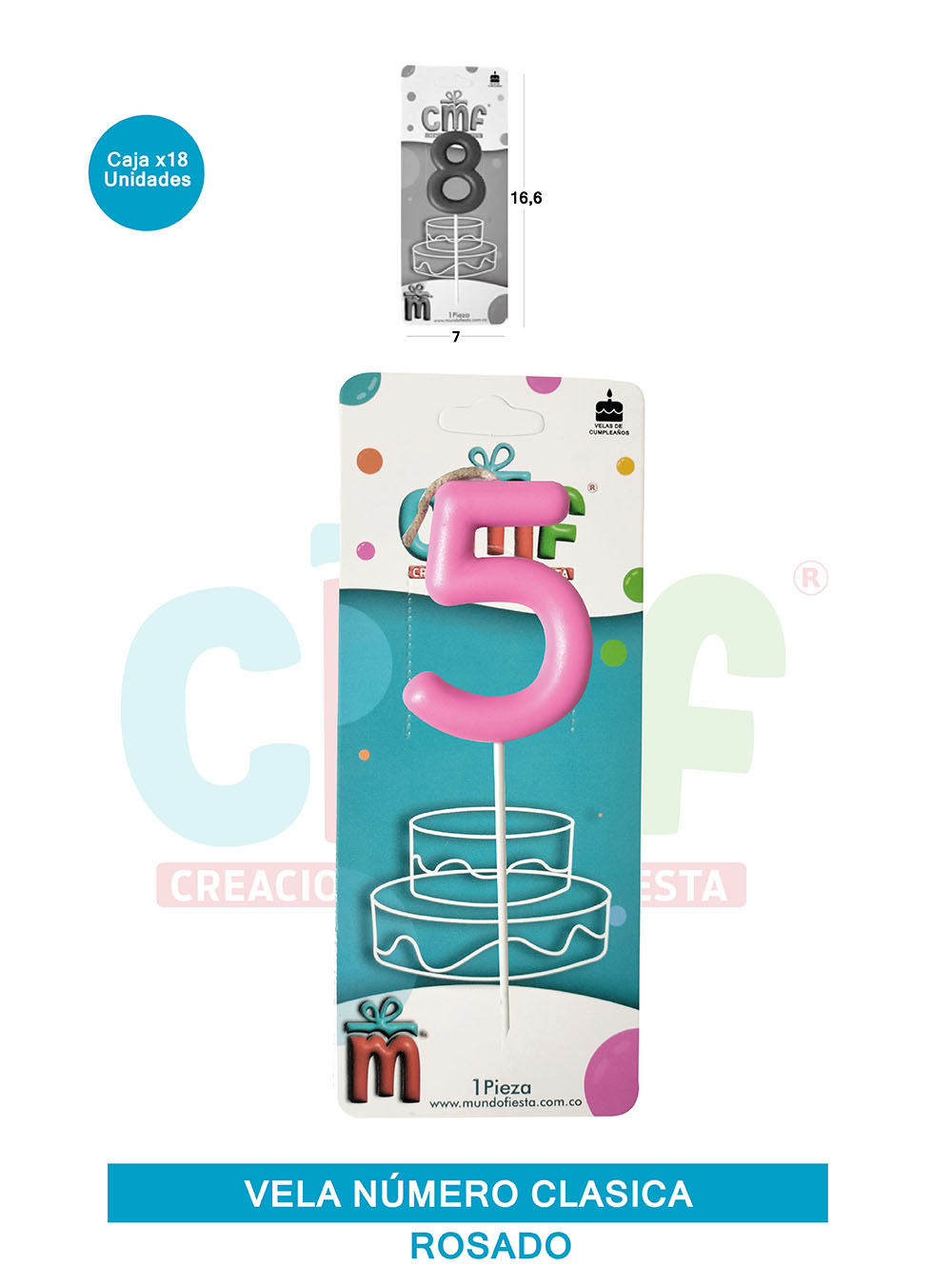 VELA NUMERO CLASICA MEDIANA ROSADO 5