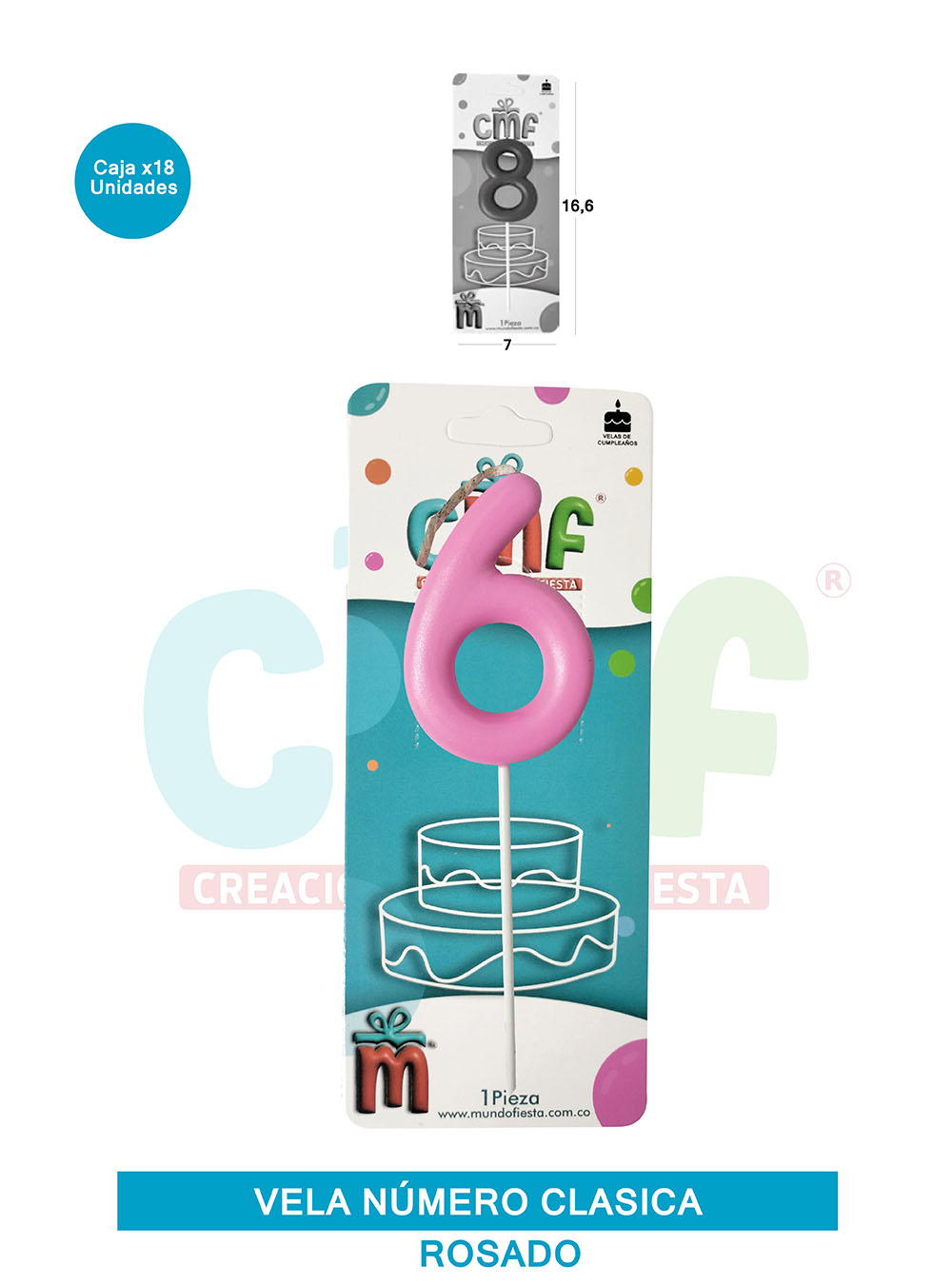 VELA NUMERO CLASICA MEDIANA ROSADO 6