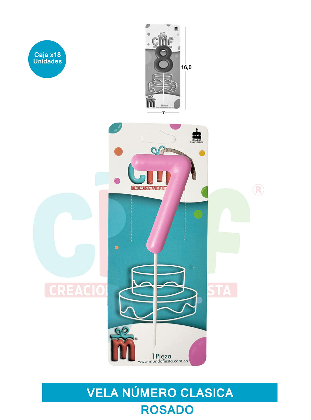 VELA NUMERO CLASICA MEDIANA ROSADO 7