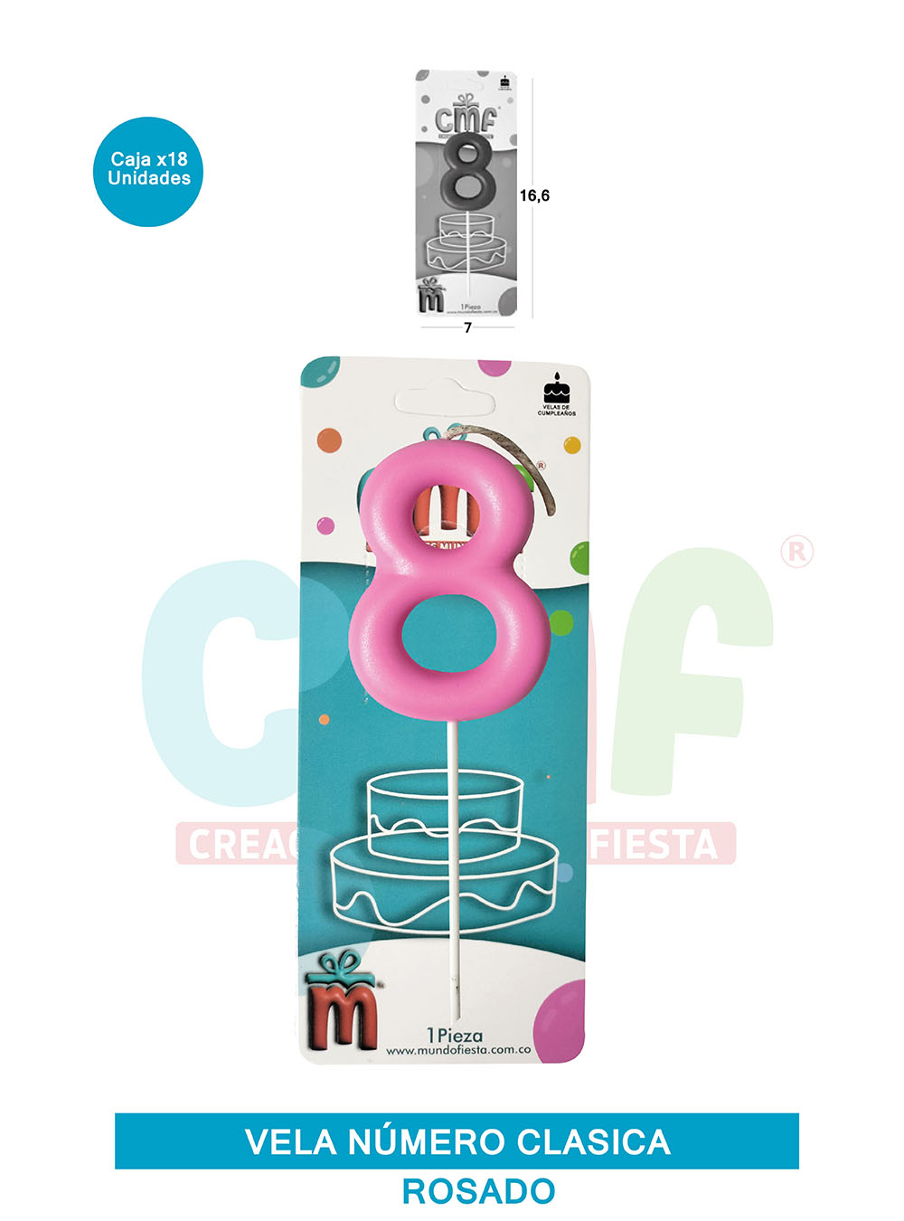 VELA NUMERO CLASICA MEDIANA ROSADO 8