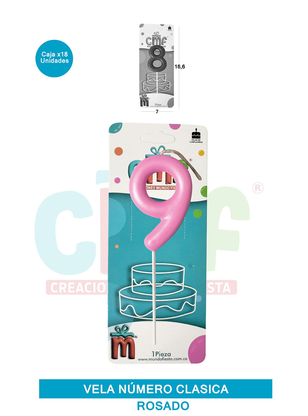 VELA NUMERO CLASICA MEDIANA ROSADO 9