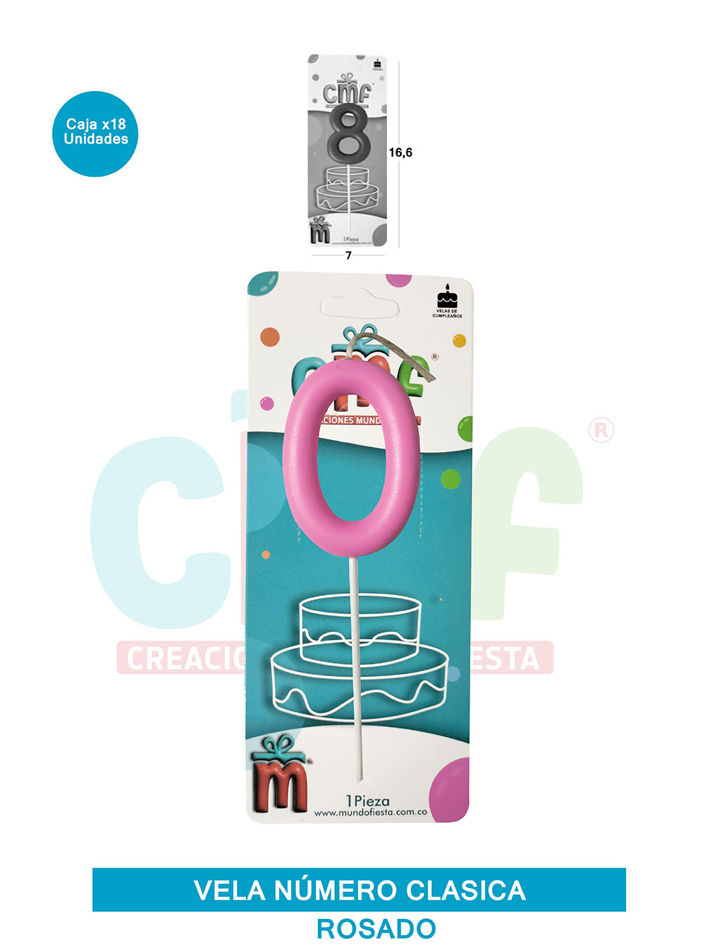 VELA NUMERO CLASICA MEDIANA ROSADO 0