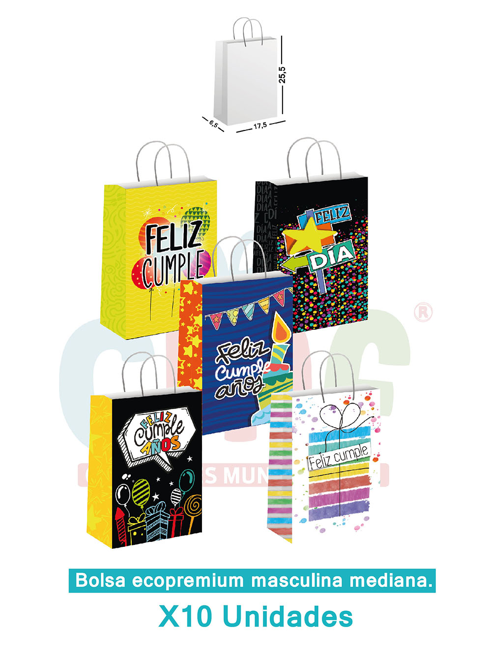BOLSA ECOPREMIUM MEDIANA X10  CUMPLEAÑOS