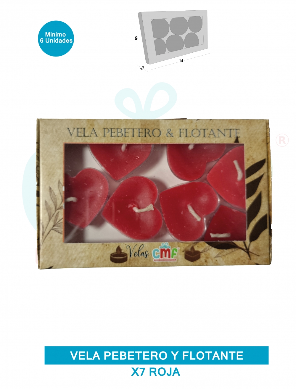 VELA PEBETERO Y FLOTANTE  VELA PEQUEÑA CORAZON X7 ROJO