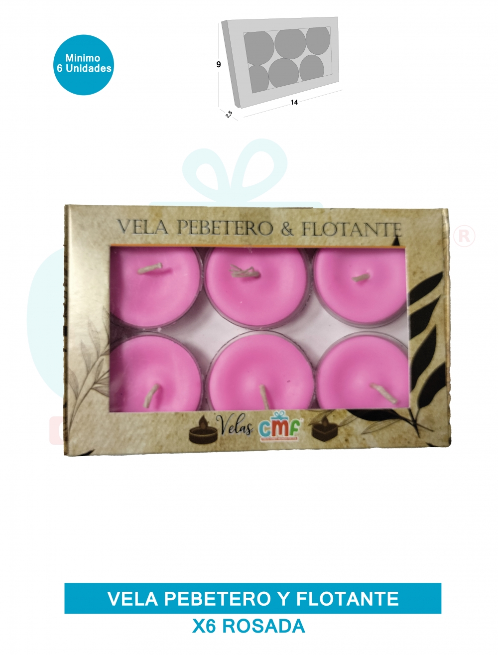 VELA PEBETERO Y FLOTANTE  VELA CIRCULO X6 ROSADO