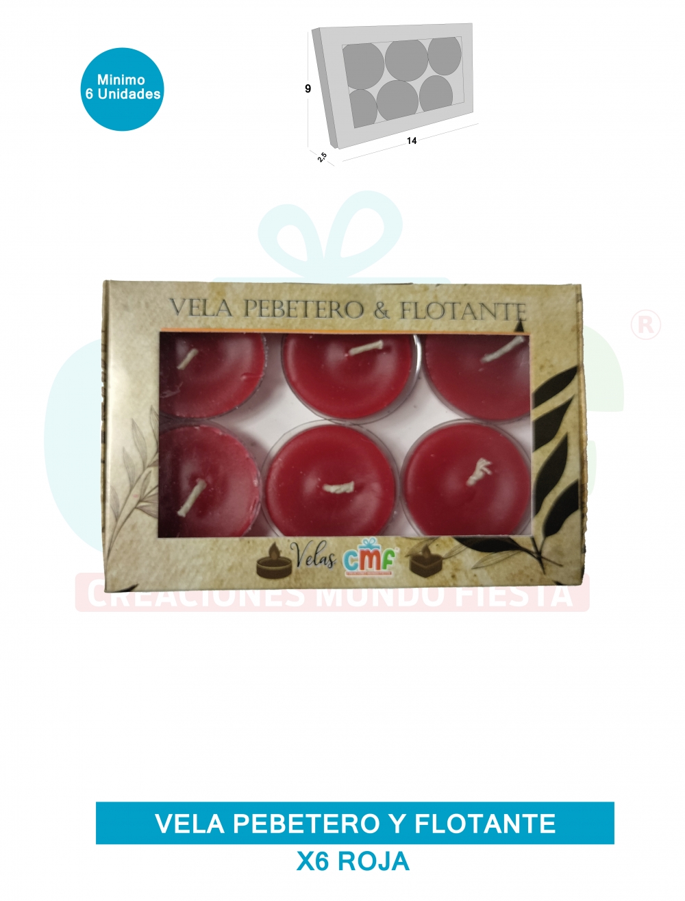 VELA PEBETERO Y FLOTANTE  VELA CIRCULO X6 ROJO