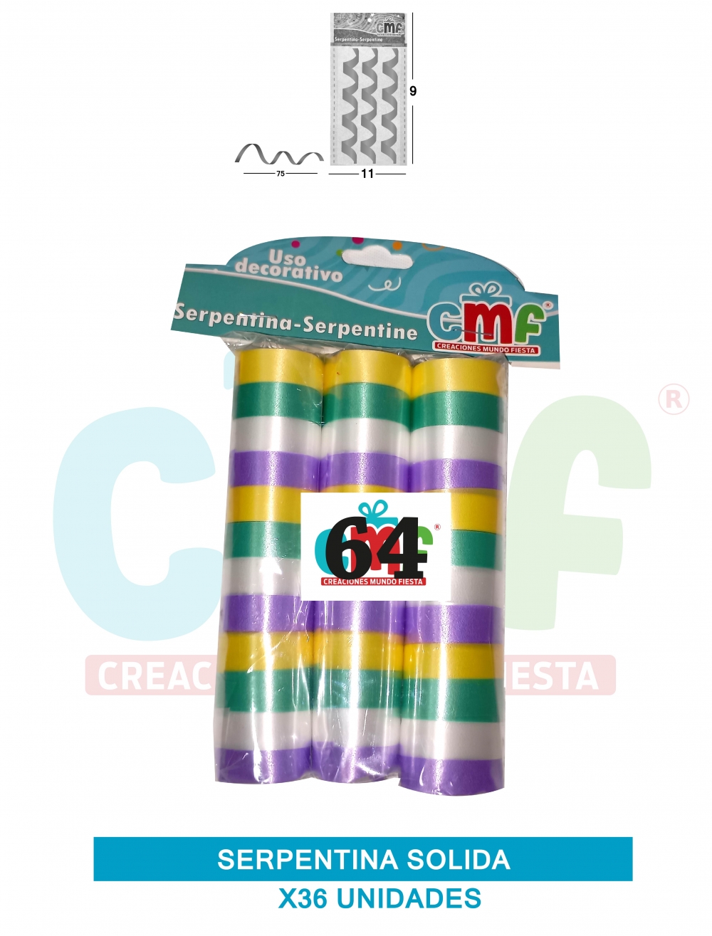 SERPENTINA SOLIDA X 36 TRICOLOR A 64