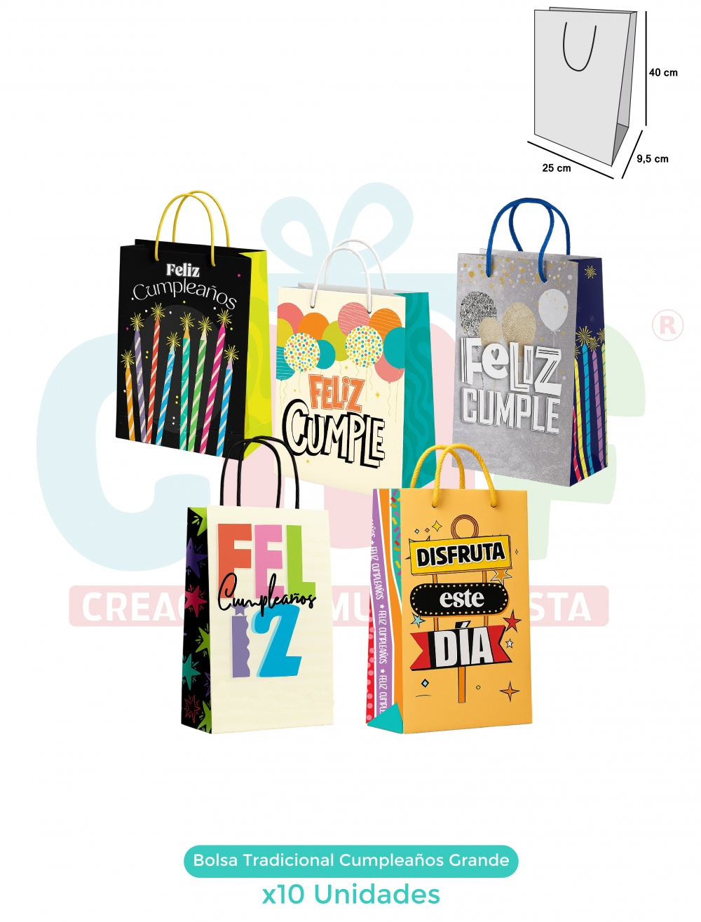 BOLSA REGALO TRADICIONAL GRANDE X10 TRADICIONAL X 10 UNDS CUMPLEAÑOS