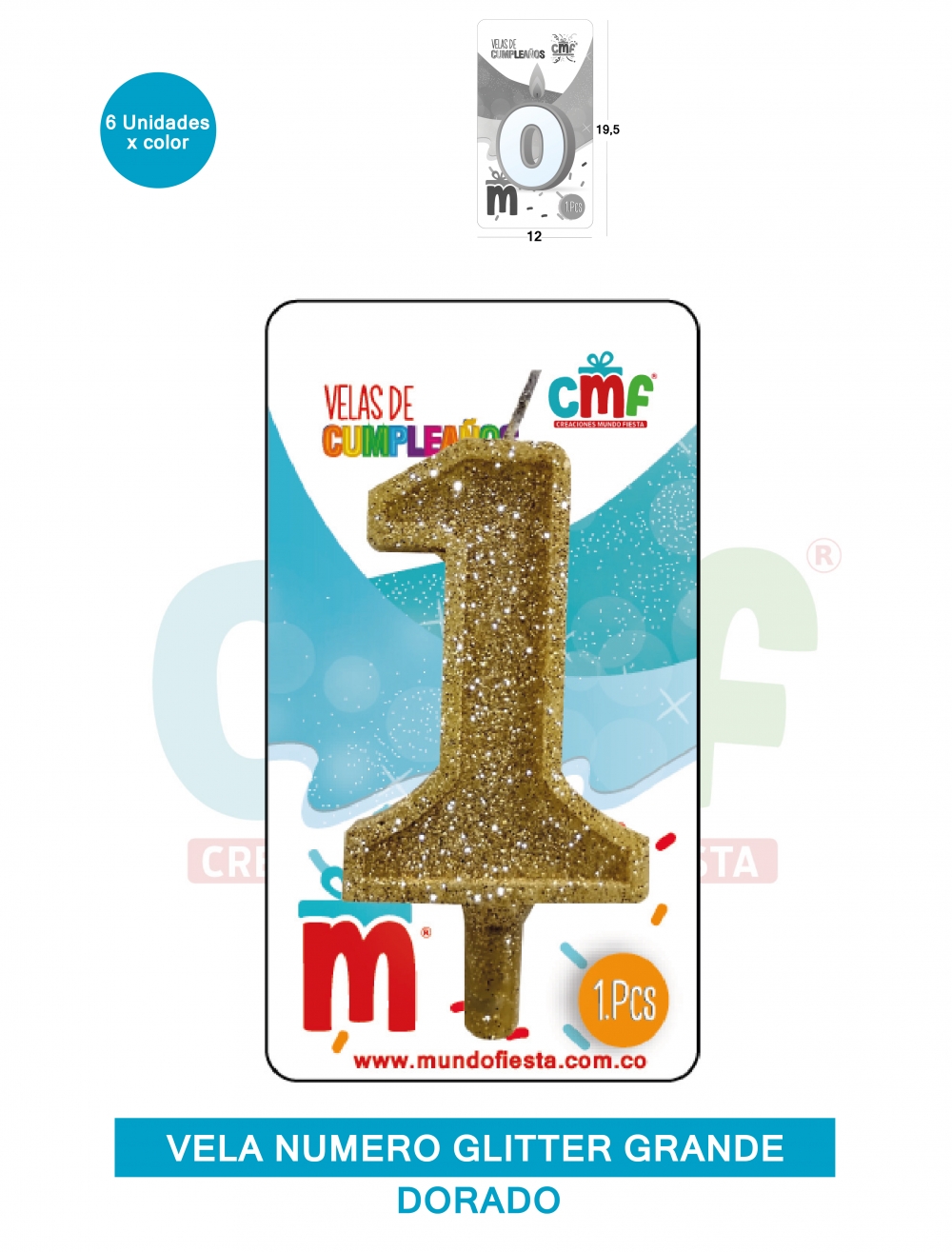 VELA ESCARCHADA NUMERO GRANDE  DORADO 1
