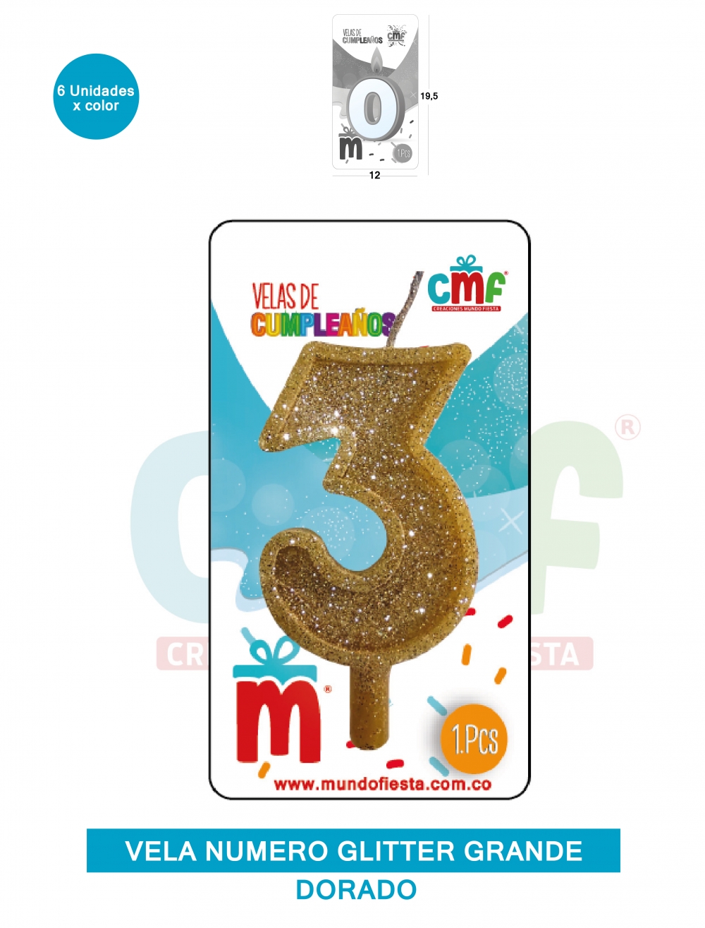 VELA ESCARCHADA NUMERO GRANDE  DORADO 3