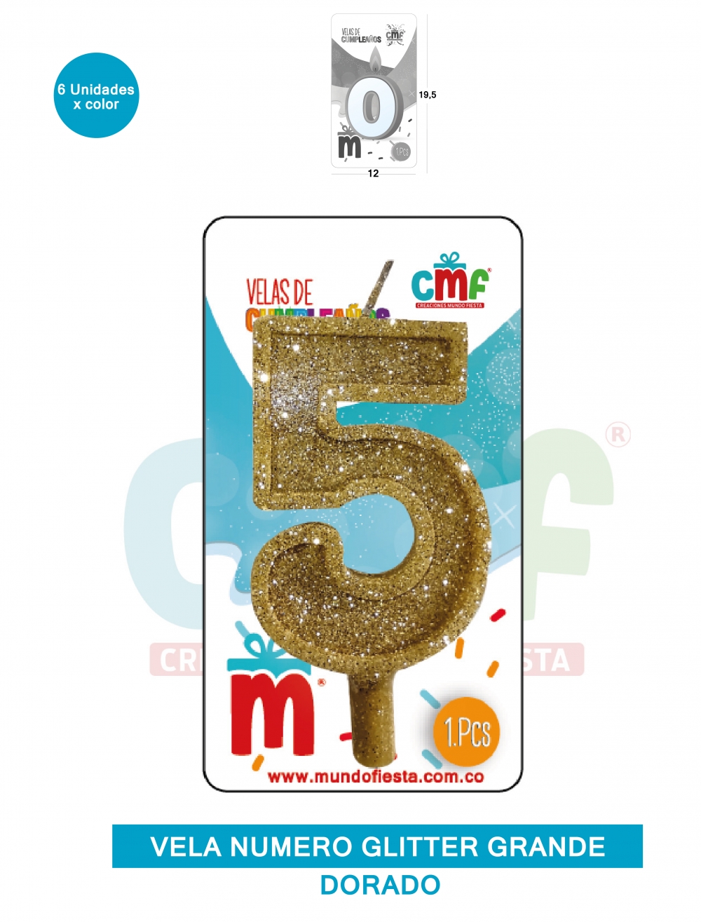 VELA ESCARCHADA NUMERO GRANDE  DORADO 5