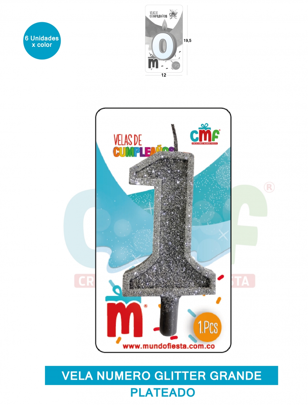 VELA ESCARCHADA NUMERO GRANDE  PLATEADO 1