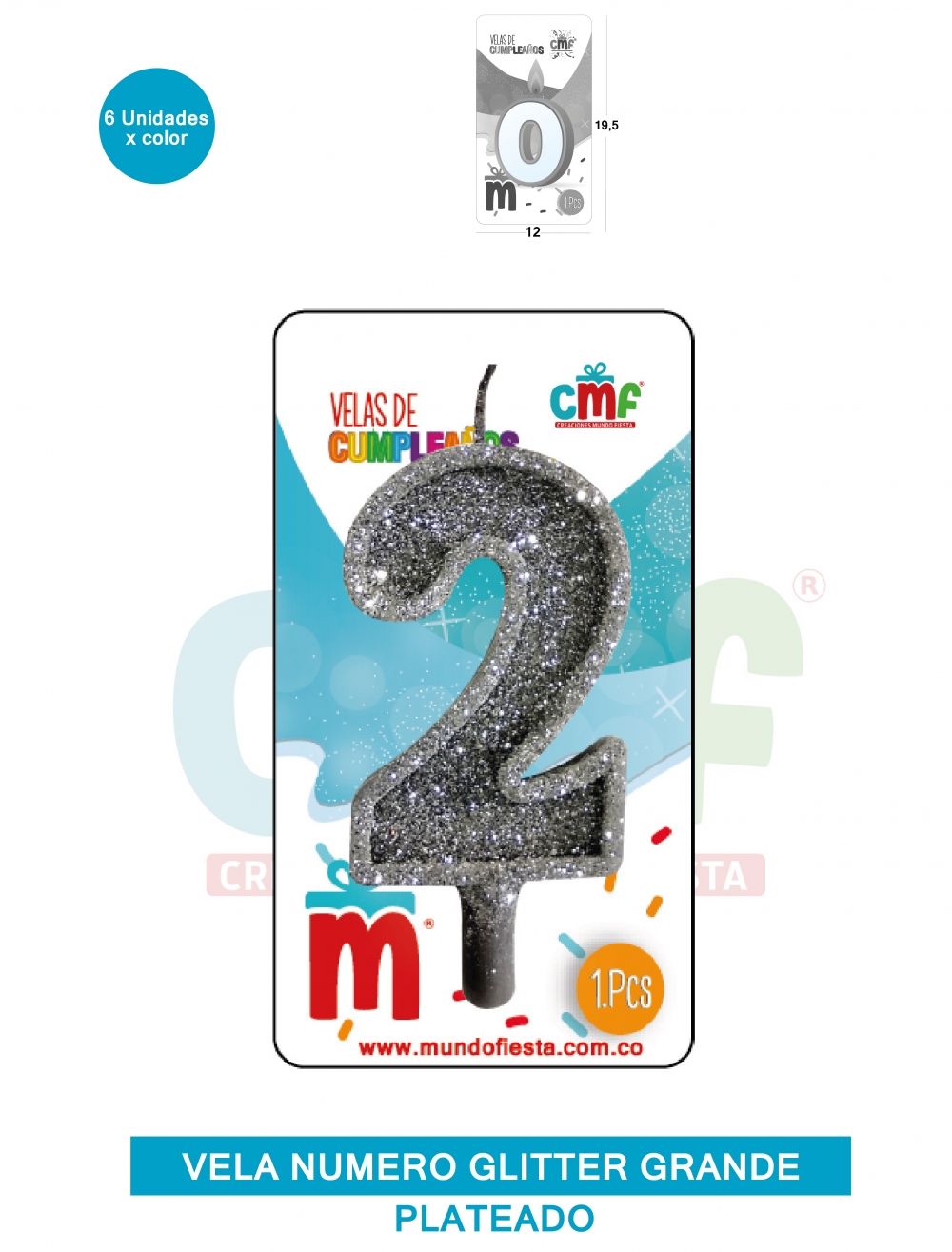 VELA ESCARCHADA NUMERO GRANDE  PLATEADO 2