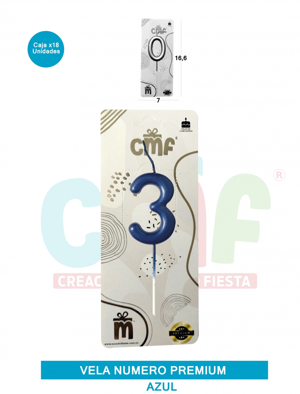 VELA NUMERO PREMIUM AZUL  3