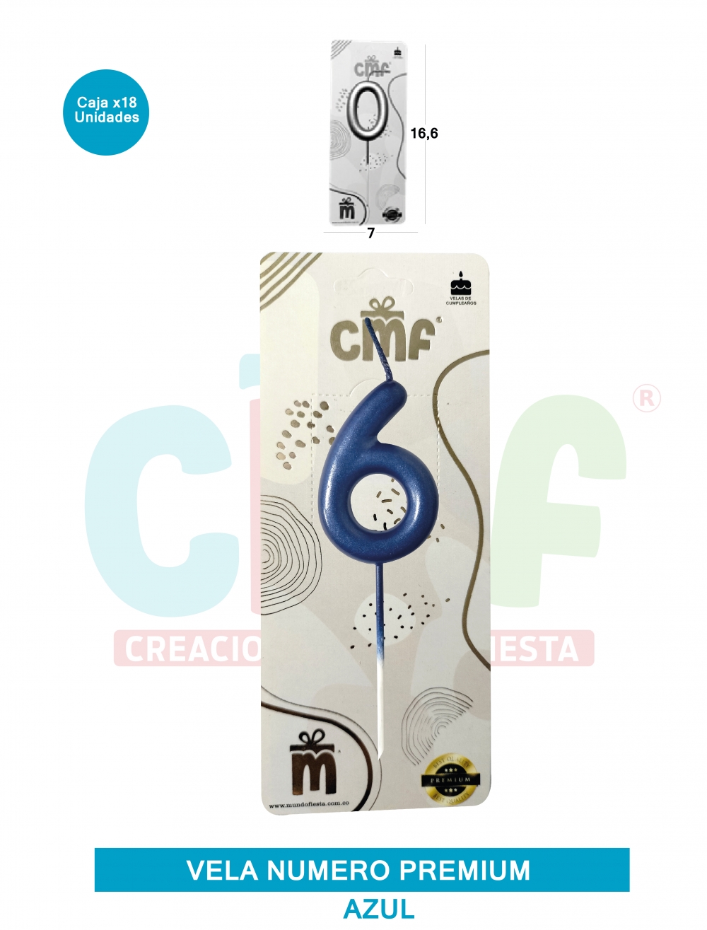 VELA NUMERO PREMIUM AZUL  6
