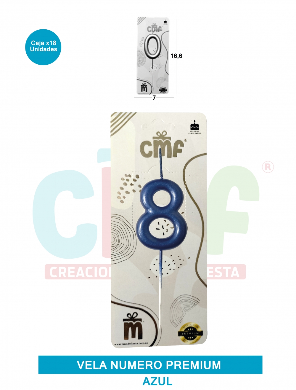 VELA NUMERO PREMIUM AZUL  8
