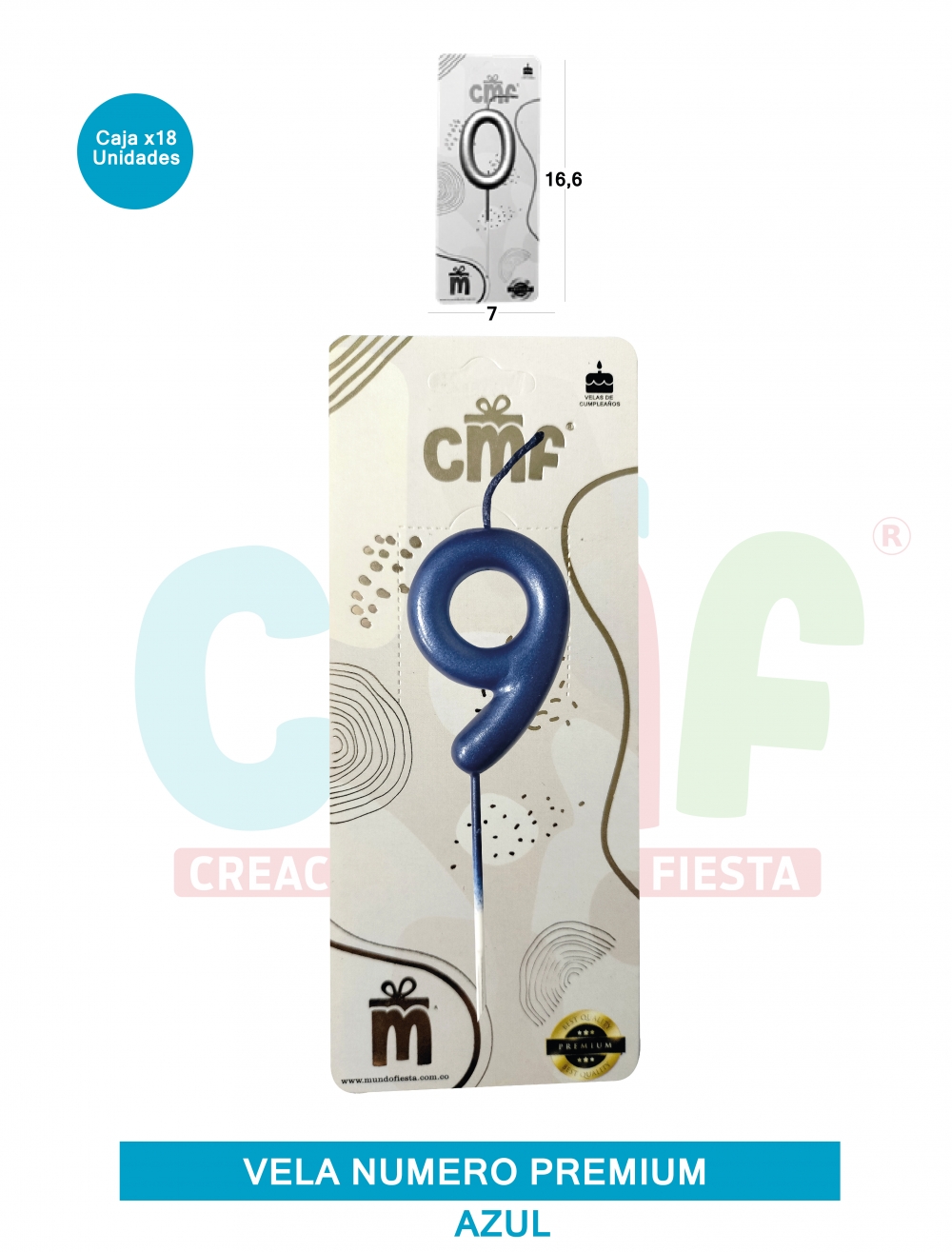 VELA NUMERO PREMIUM AZUL  9