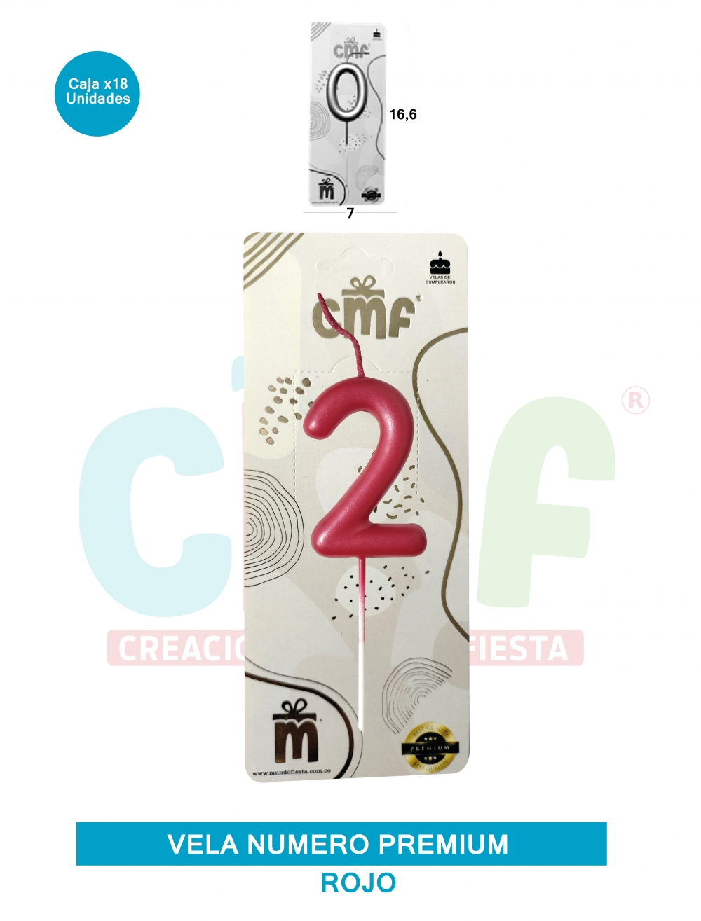 VELA NUMERO PREMIUM ROJO 2