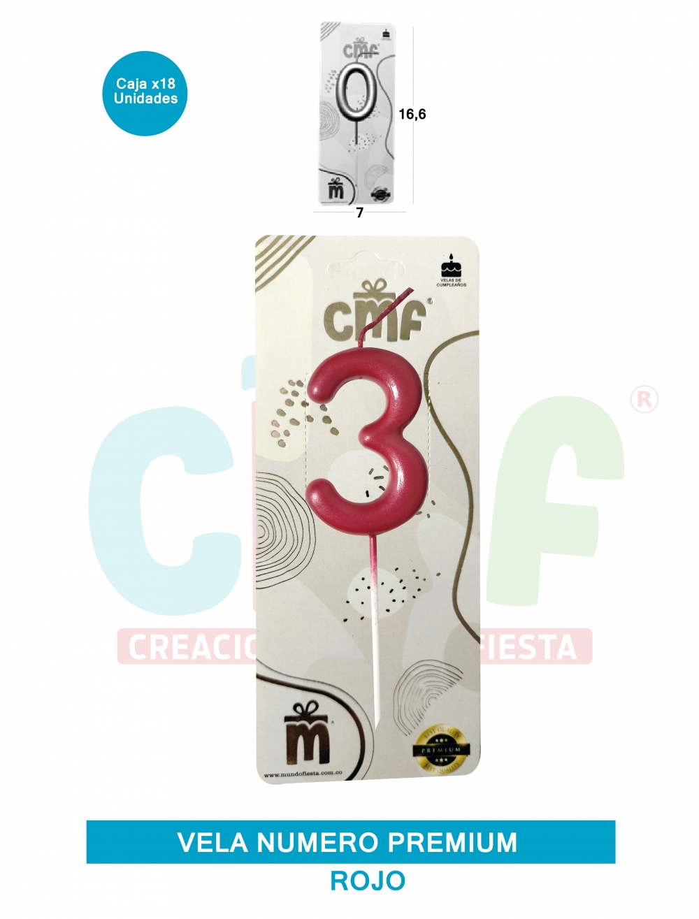 VELA NUMERO PREMIUM ROJO 3