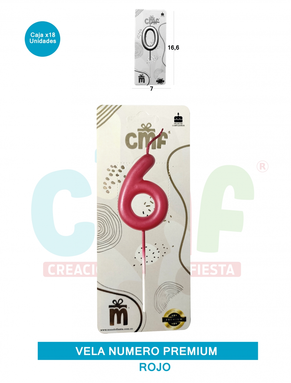 VELA NUMERO PREMIUM ROJO 6
