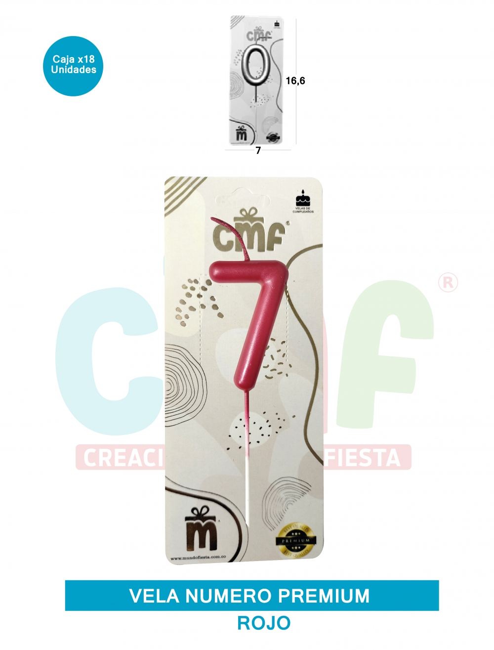 VELA NUMERO PREMIUM ROJO 7