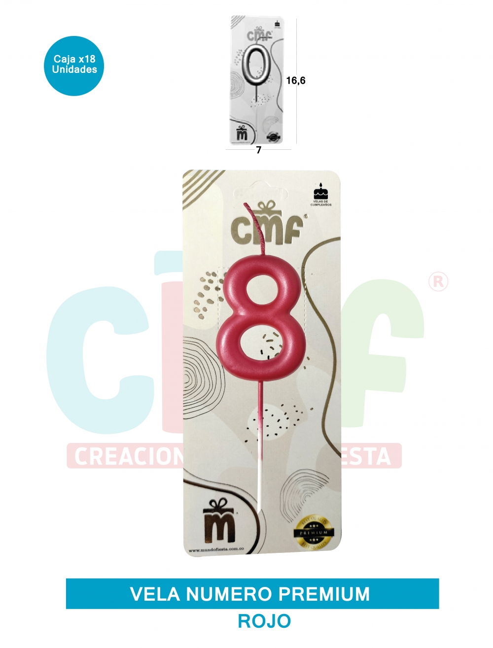 VELA NUMERO PREMIUM ROJO 8