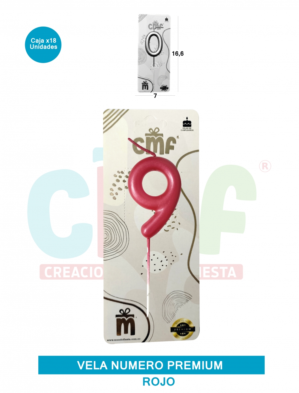 VELA NUMERO PREMIUM ROJO 9