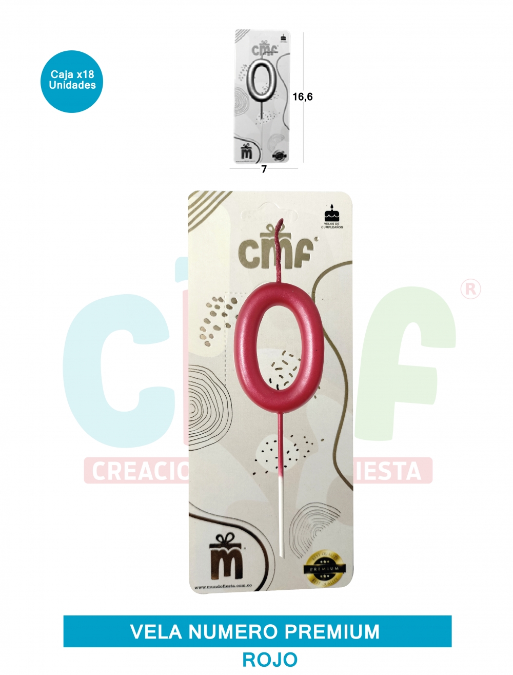 VELA NUMERO PREMIUM ROJO 0