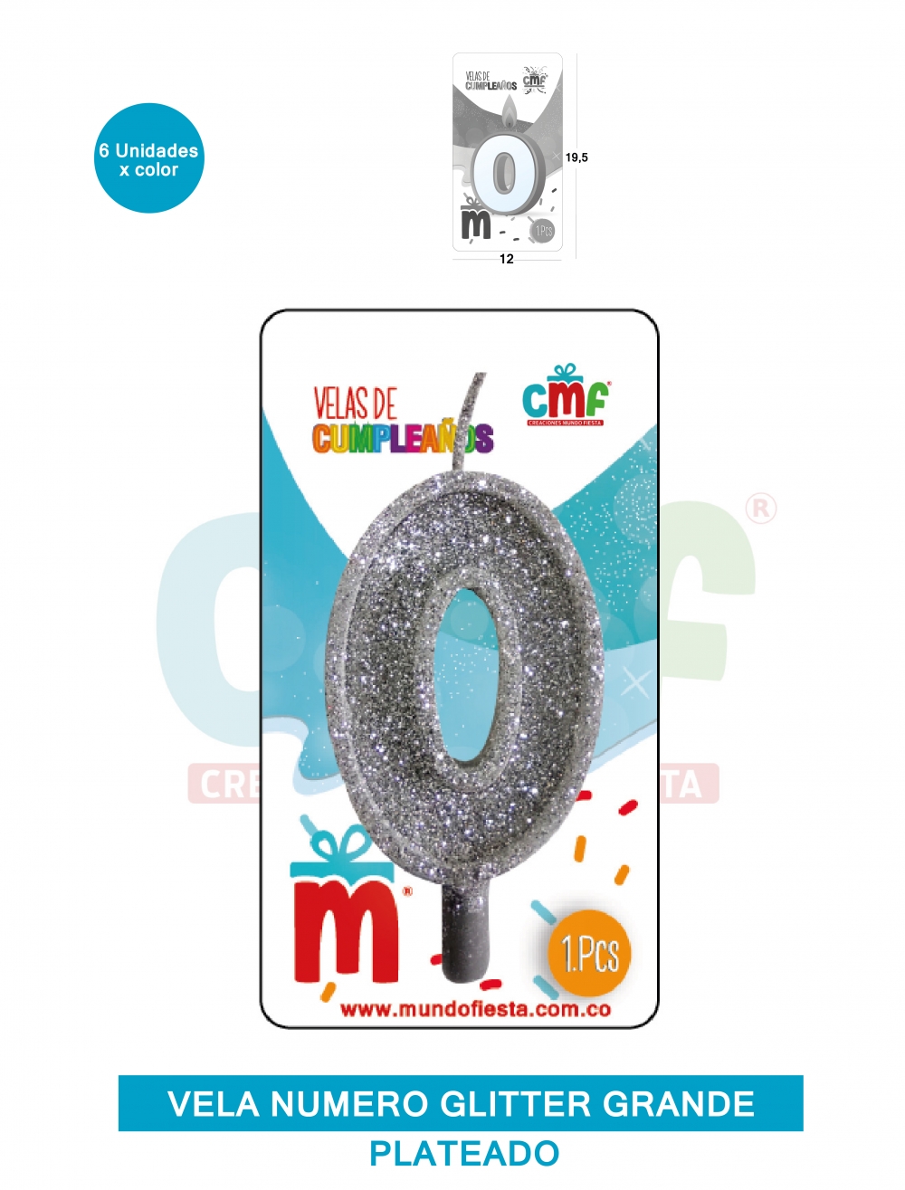 VELA ESCARCHADA NUMERO GRANDE  PLATEADO 0