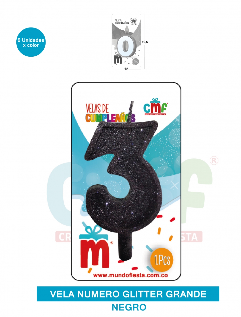 VELA ESCARCHADA NUMERO GRANDE  NEGRO 3