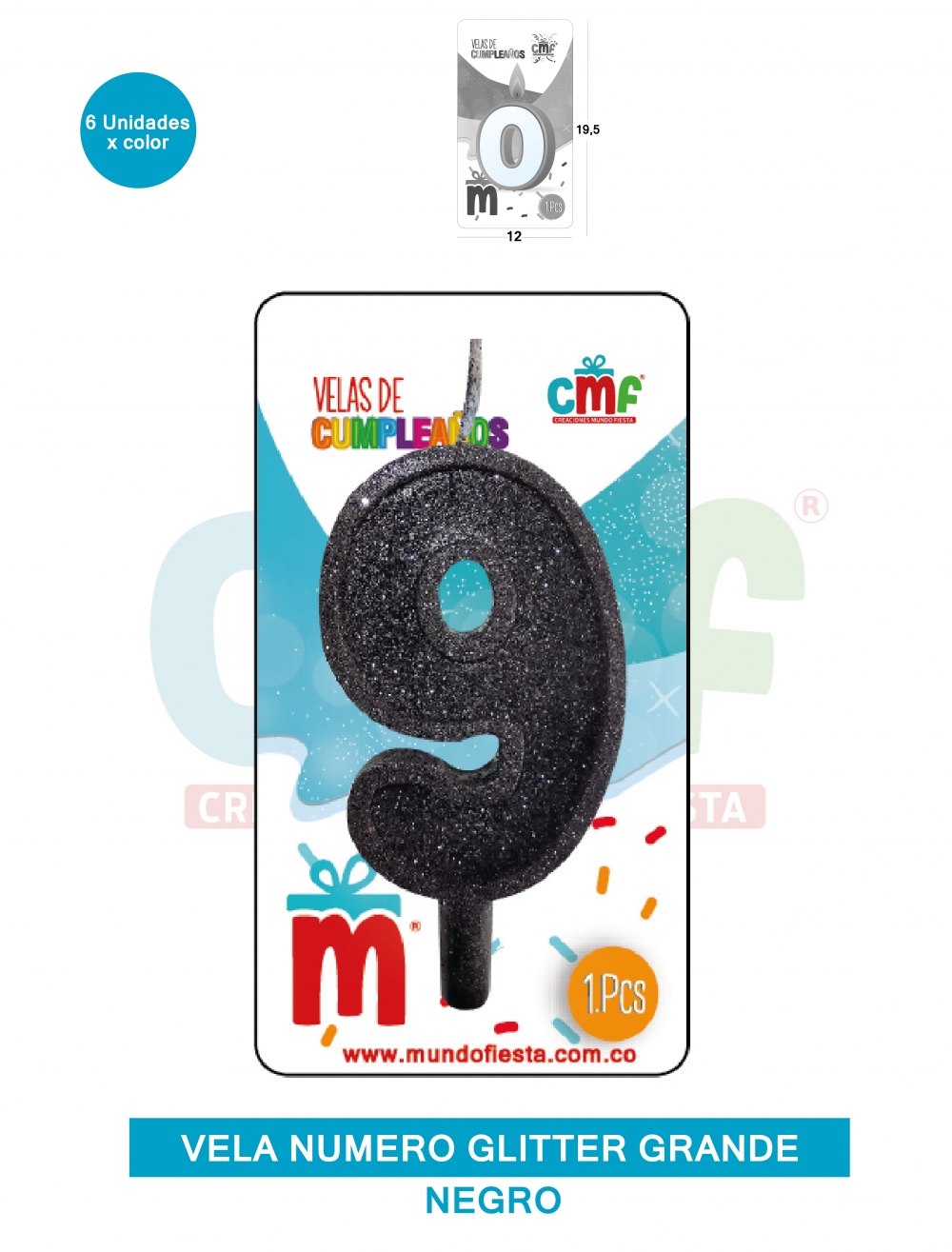 VELA ESCARCHADA NUMERO GRANDE  NEGRO 9