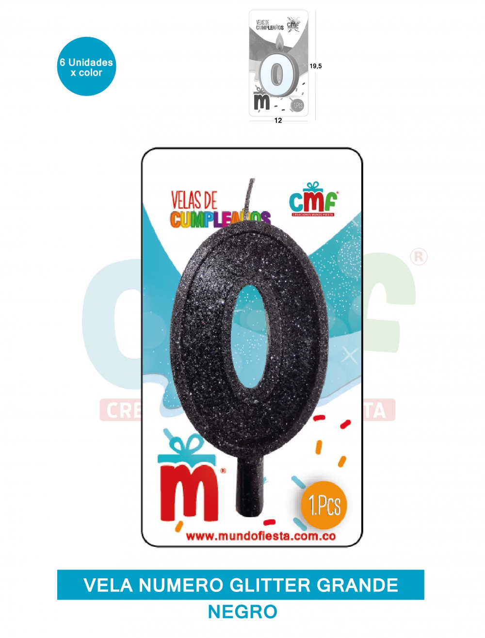 VELA ESCARCHADA NUMERO GRANDE  NEGRO 0