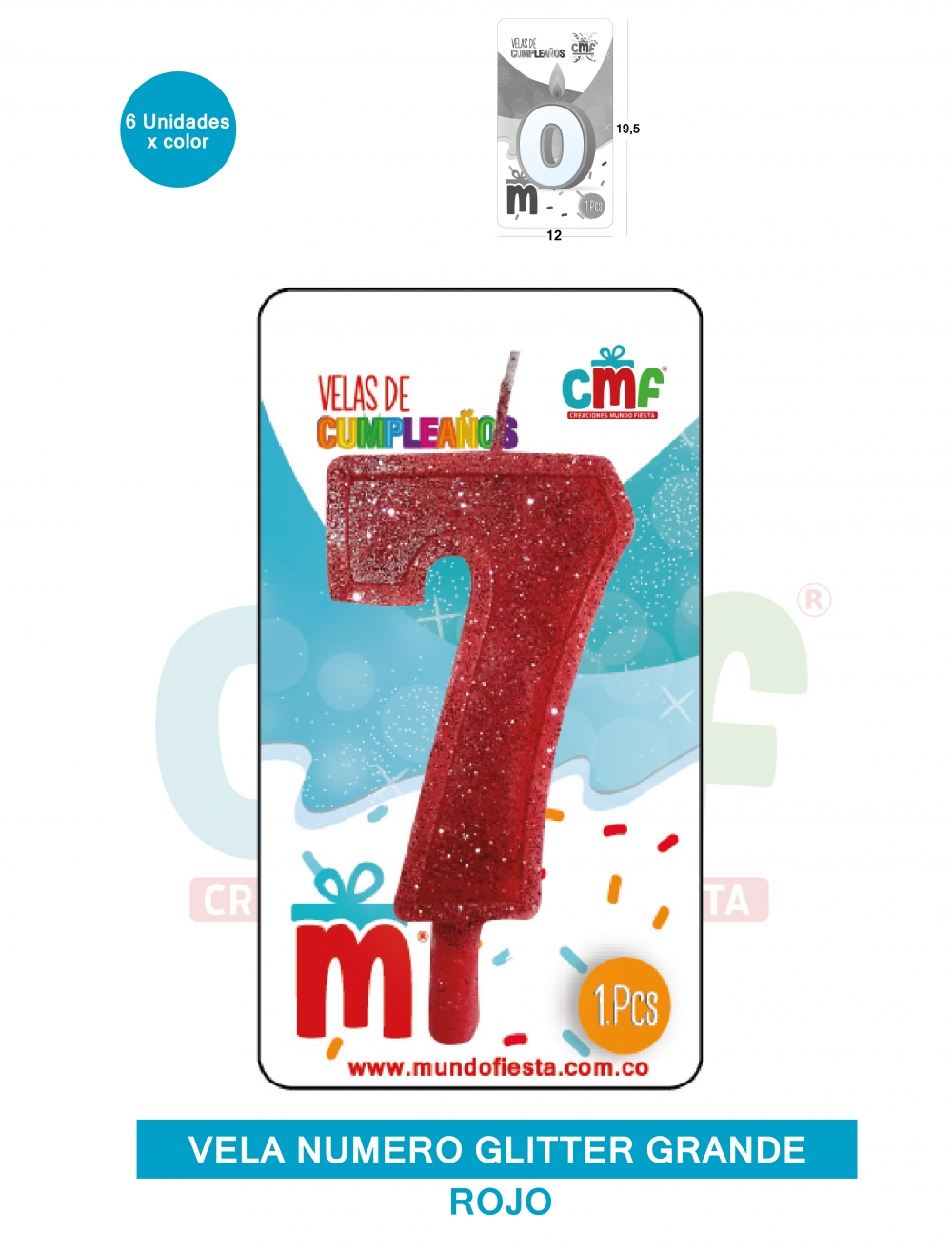 VELA ESCARCHADA NUMERO GRANDE  ROJO 7