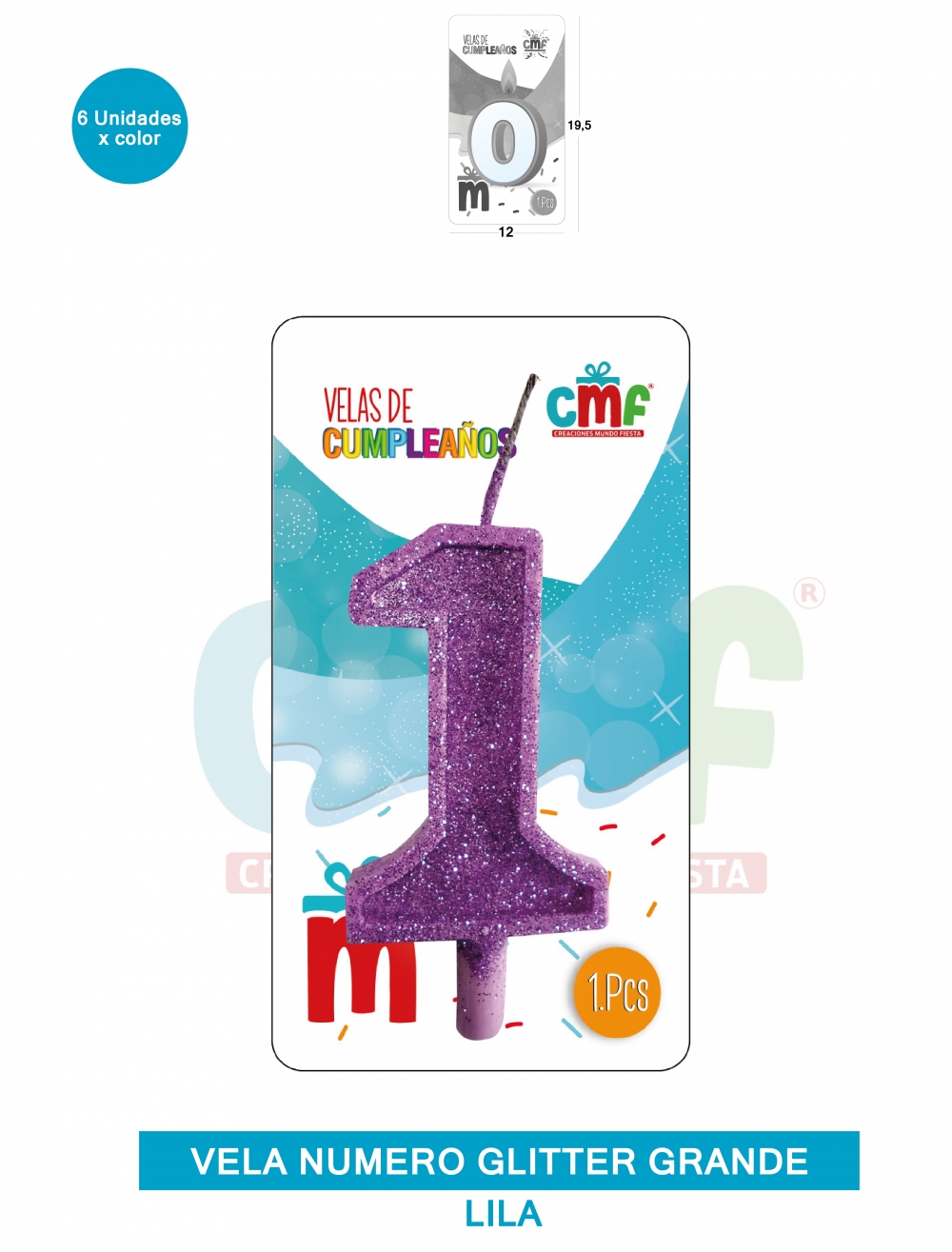 VELA ESCARCHADA NUMERO GRANDE  LILA 1