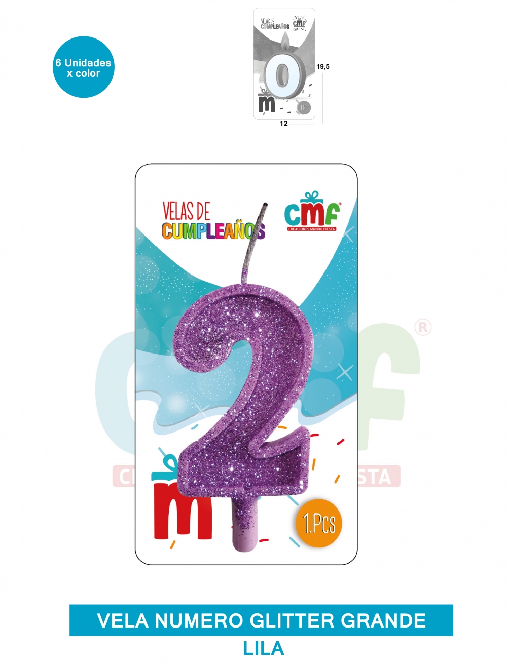VELA ESCARCHADA NUMERO GRANDE  LILA 2
