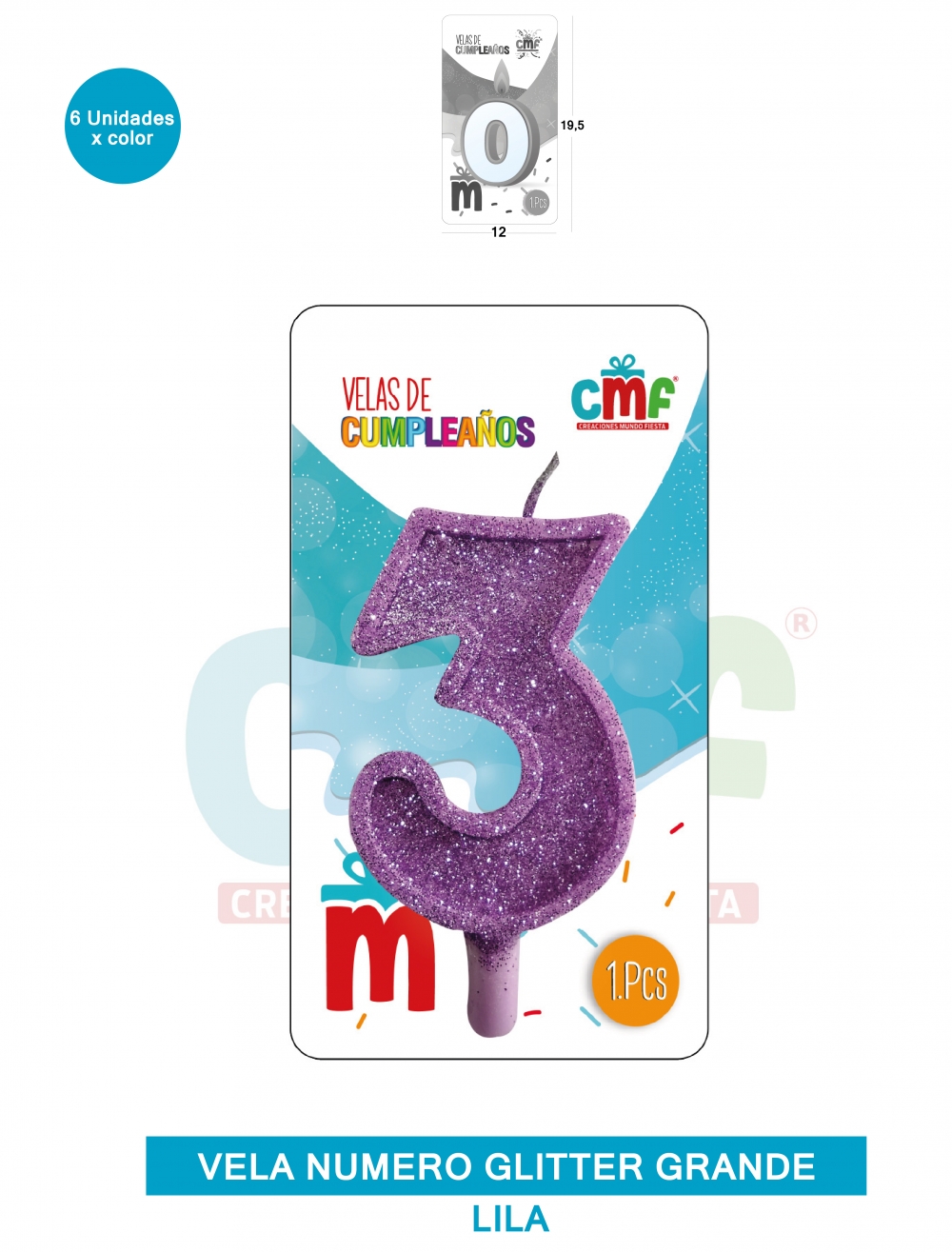 VELA ESCARCHADA NUMERO GRANDE  LILA 3