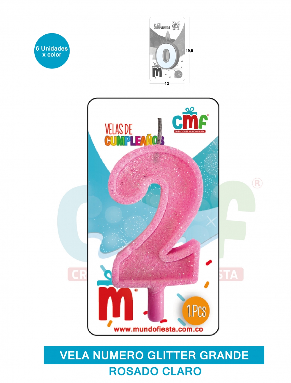 VELA ESCARCHADA NUMERO GRANDE  ROSADO SUAVE 2