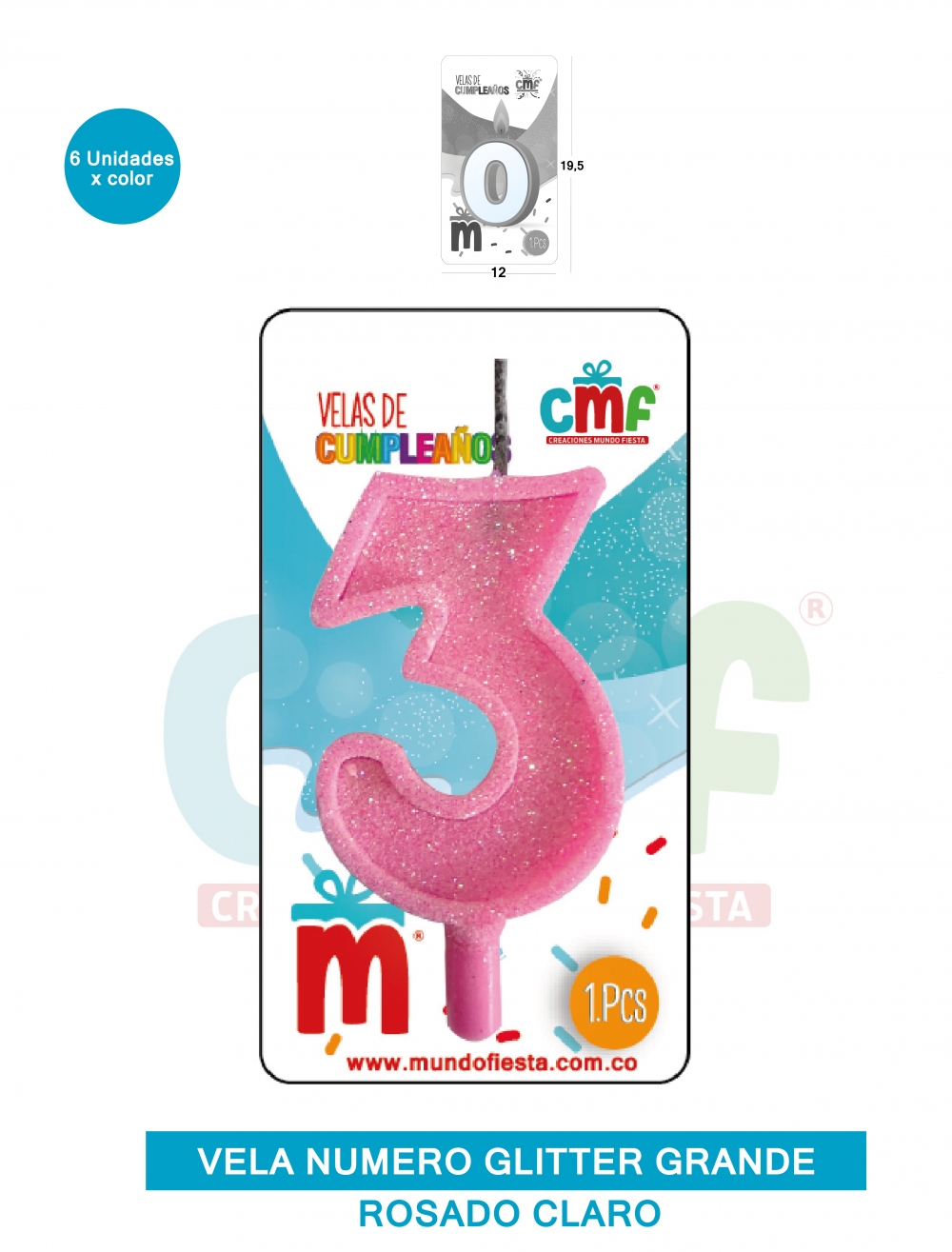 VELA ESCARCHADA NUMERO GRANDE  ROSADO SUAVE 3