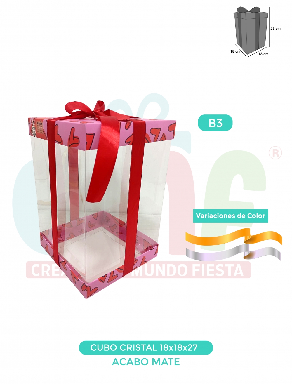 CAJA CUBO CRISTAL MEDIANA 18X18X27 MATE B3