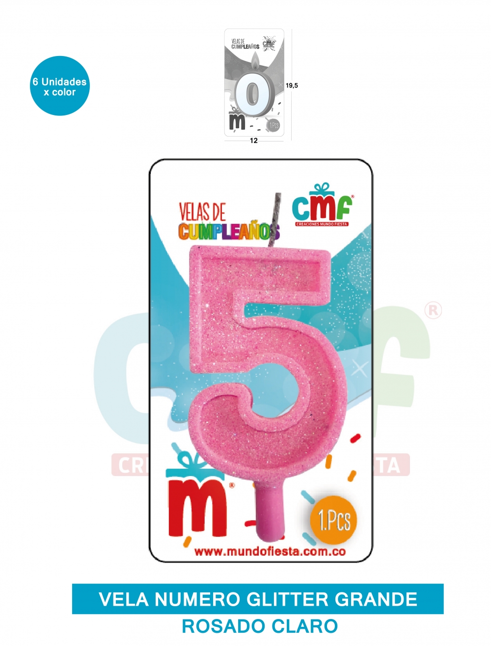 VELA ESCARCHADA NUMERO GRANDE  ROSADO SUAVE 5