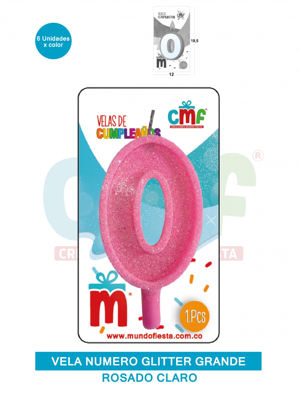 VELA ESCARCHADA NUMERO GRANDE  ROSADO SUAVE 0