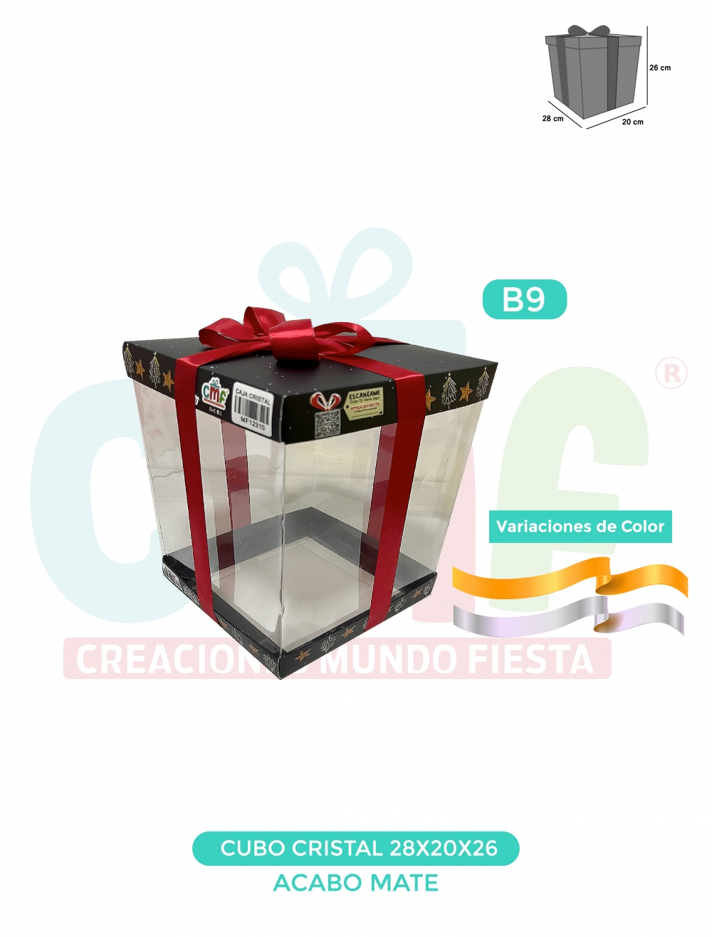 CAJA CUBO CRISTAL GRANDE 28X20X26 MATE B9