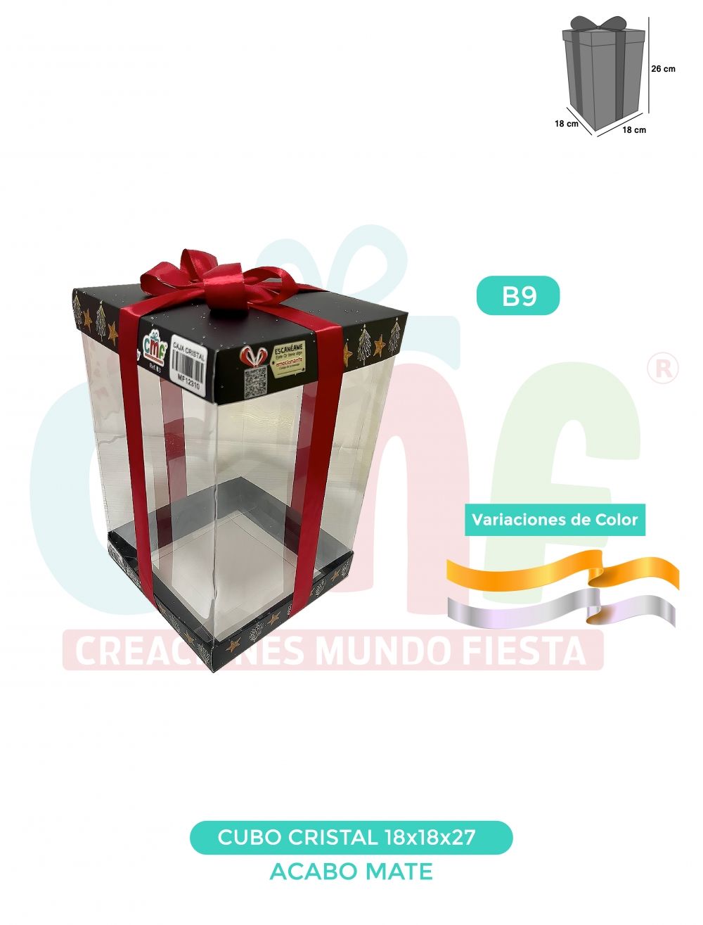 CAJA CUBO CRISTAL MEDIANA 18X18X27 MATE B9