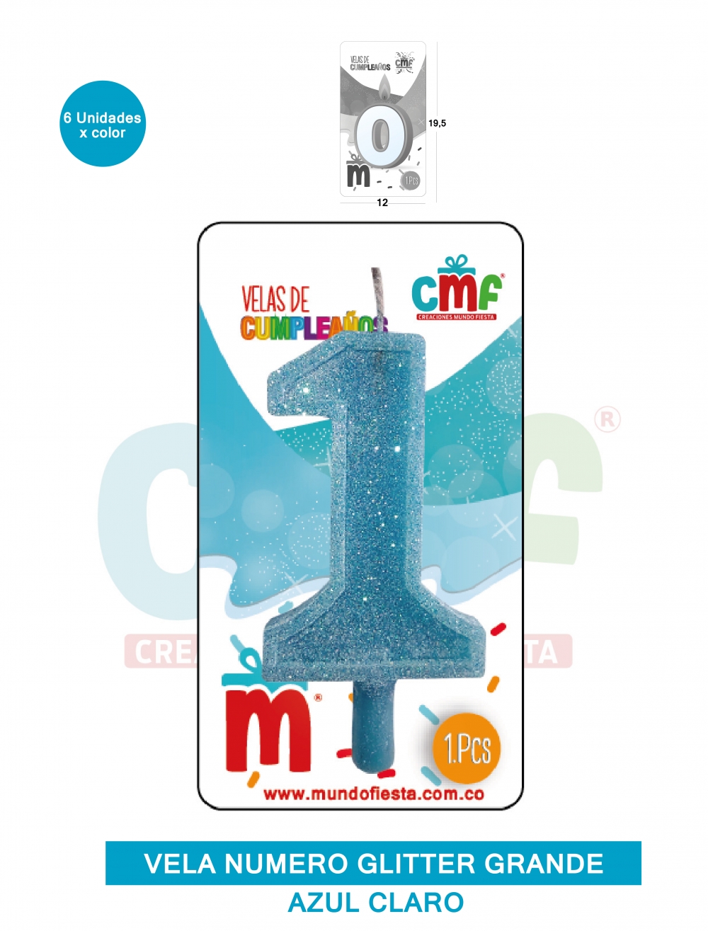 VELA ESCARCHADA NUMERO GRANDE  AZUL SUAVE 1