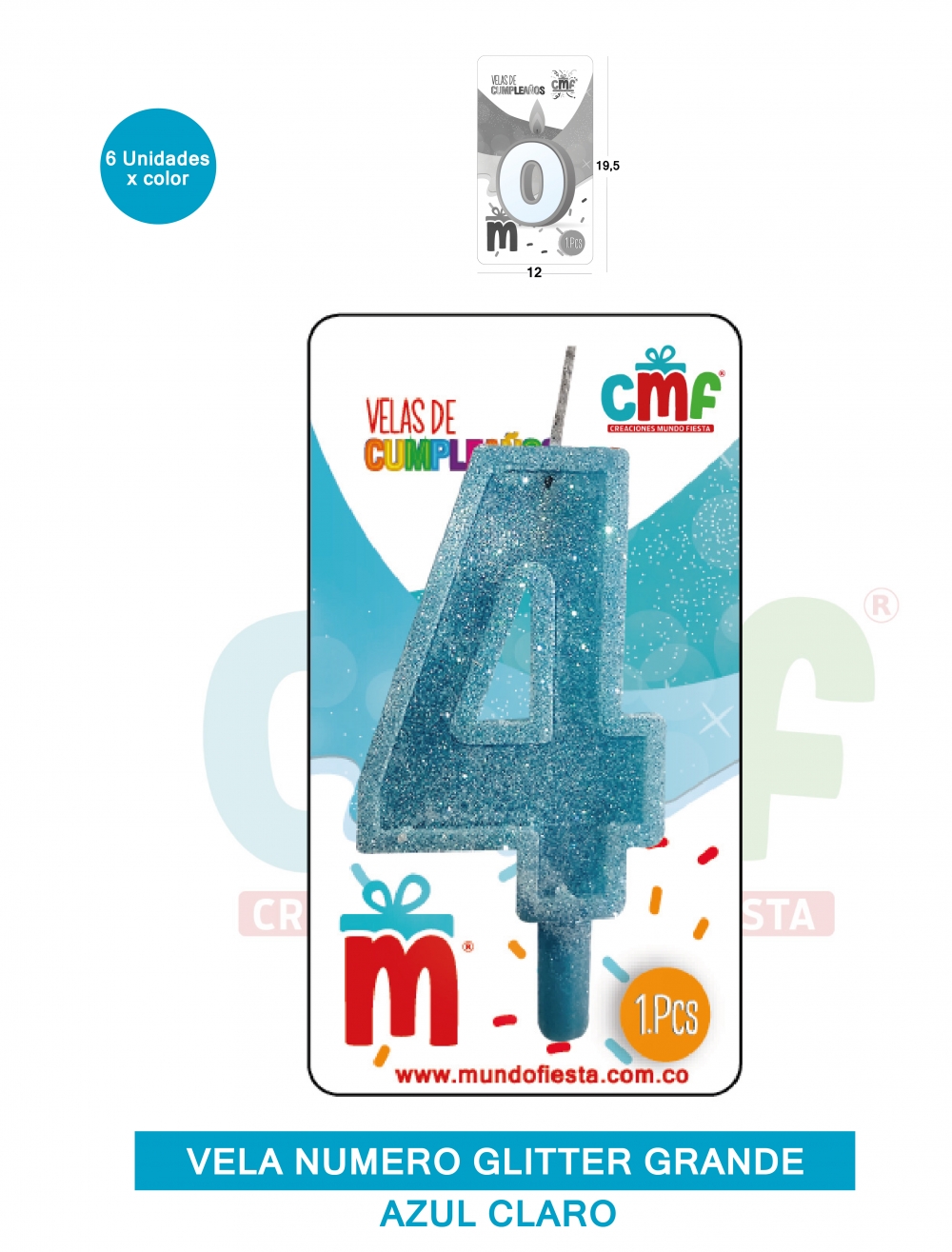 VELA ESCARCHADA NUMERO GRANDE  AZUL SUAVE 4
