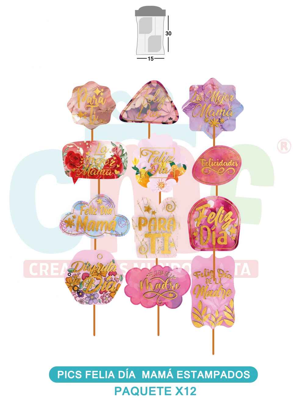  PICS ESTAMPADOS X12  DIA DE LA MADRE