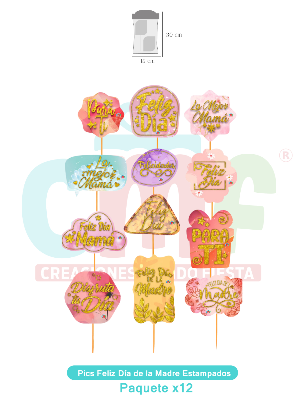  PICS ESTAMPADOS X12  DIA DE LA MADRE