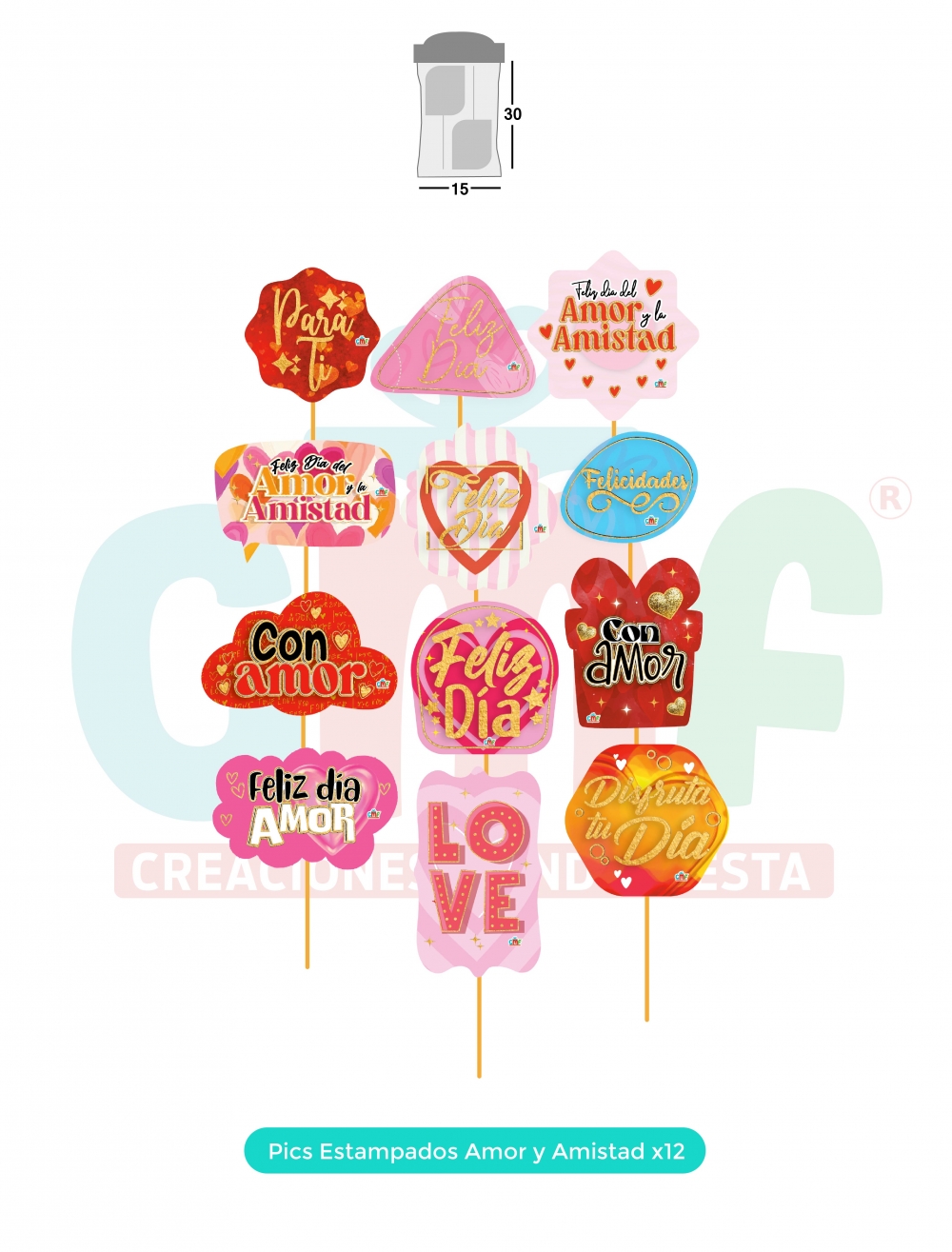  PICS ESTAMPADOS X12  AMOR Y AMISTAD