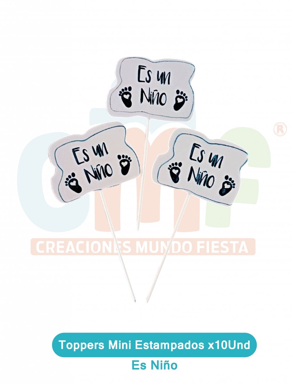 TOPPERS MINI ESTAMPADOS X10UND  ES NIÑO