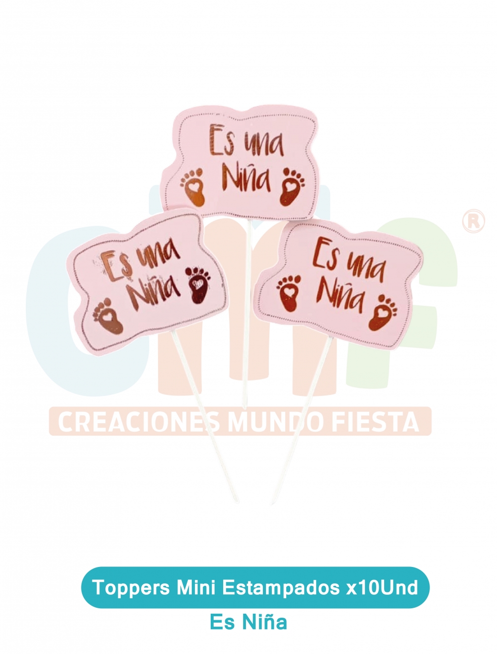 TOPPERS MINI ESTAMPADOS X10UND  ES NIÑA